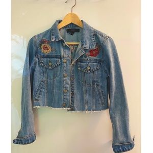 Forever 21 Cropped denim jacket with embroidered flowers